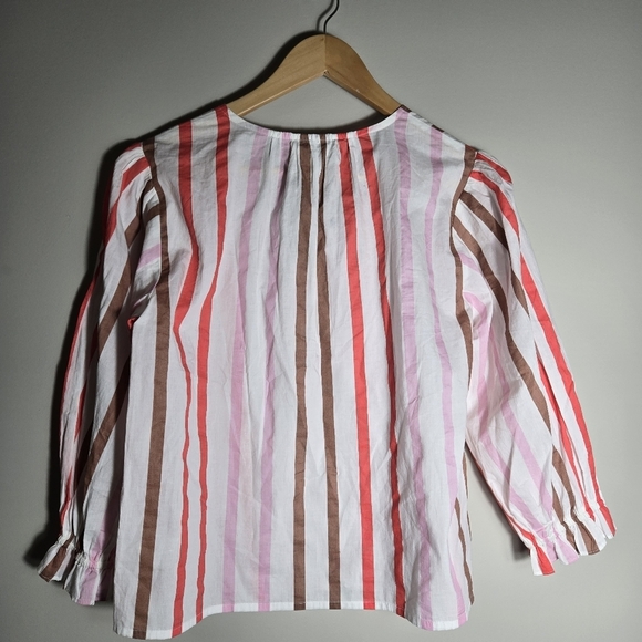 Velvet By Graham & Spencer Striped V-Neck Blouse - Pink, Brown, White, NWT - Picture 2 of 12